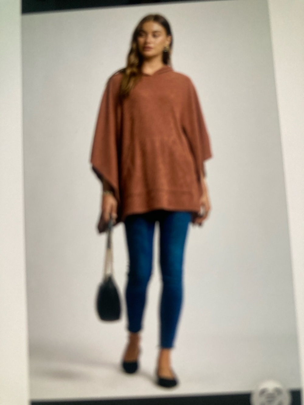 Women's Hooded Poncho Sweatshirt in Rust